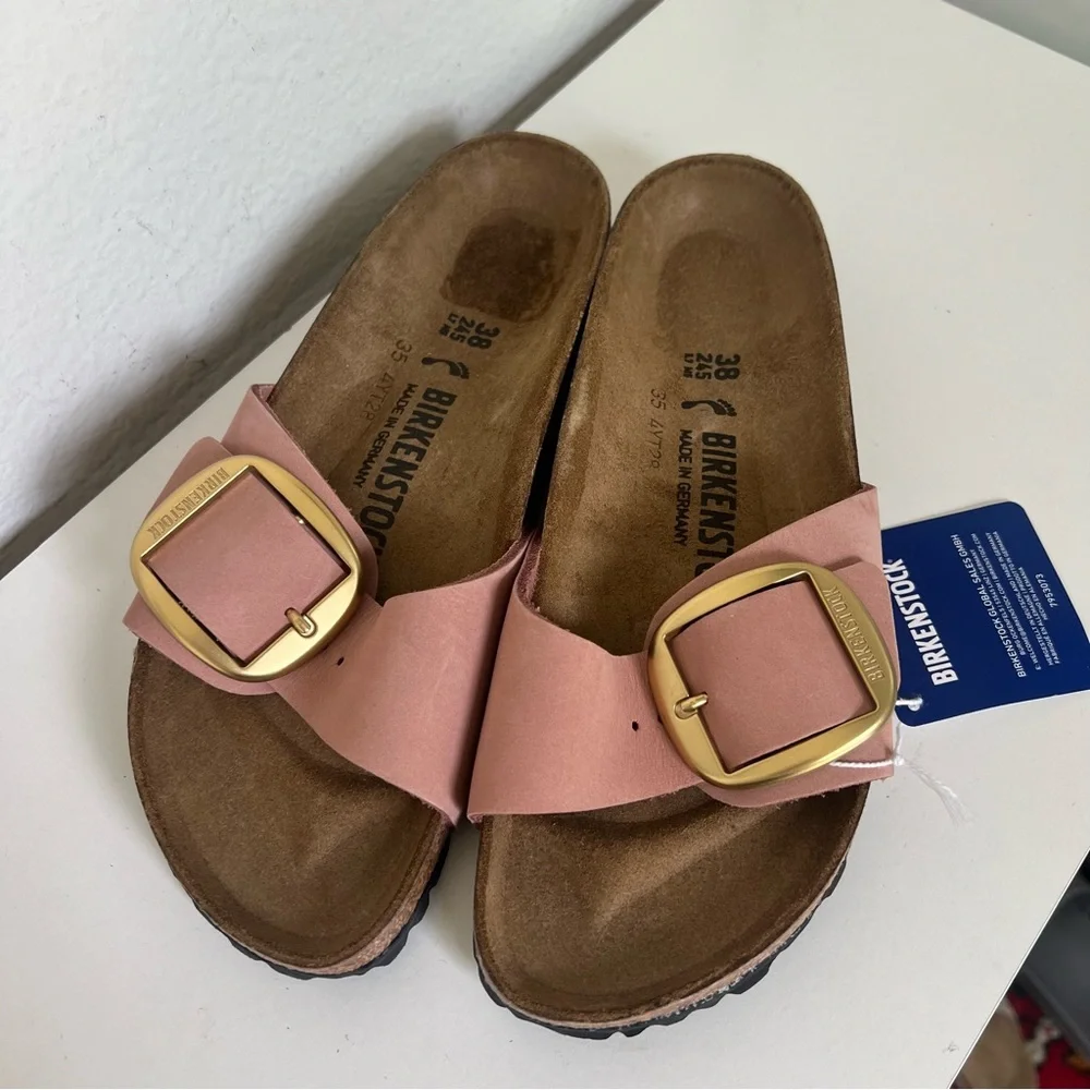Birkenstock Madrid Big Buckle Nubuck Leather Sandals in Soft Pink - NWT - Picture 2 of 5